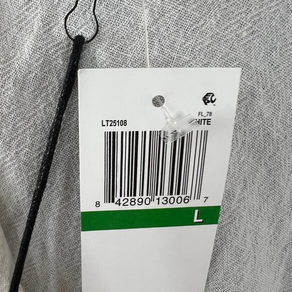 Line And Dot White Orange Top Linen Knotted Front Ruffle Sleeve Size Large L NEW - Picture 7 of 11